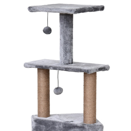 Cat tree, 4-story with hanging bed & sisal posts, gray