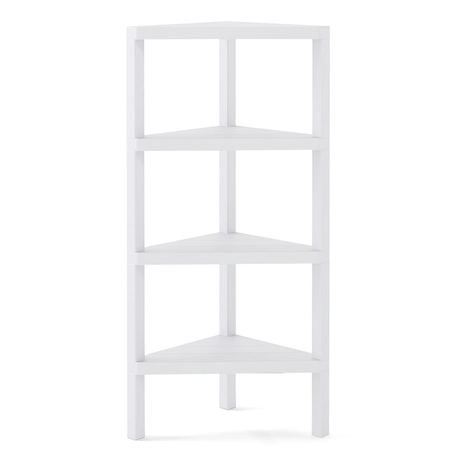 4-Tier Corner Bookshelf with Open Slatted Shelves, White