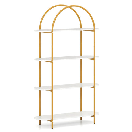 4-Tier Curved Bookshelf with Metal Frame and Wood Shelves