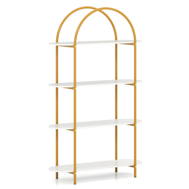 4-Tier Curved Bookshelf with Metal Frame and Wood Shelves