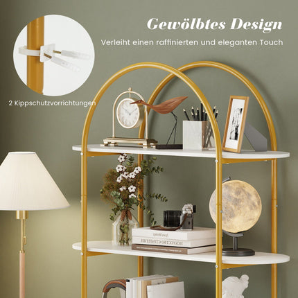 4-Tier Curved Bookshelf with Metal Frame and Wood Shelves