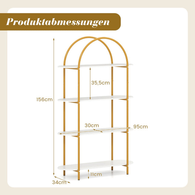 4-Tier Curved Bookshelf with Metal Frame and Wood Shelves