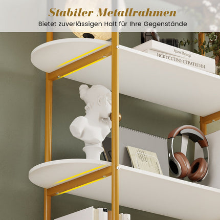 4-Tier Curved Bookshelf with Metal Frame and Wood Shelves