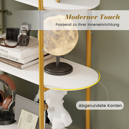 4-Tier Curved Bookshelf with Metal Frame and Wood Shelves