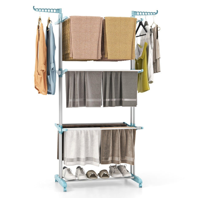 4-Tier Foldable Clothes Drying Rack with Rotating Wings