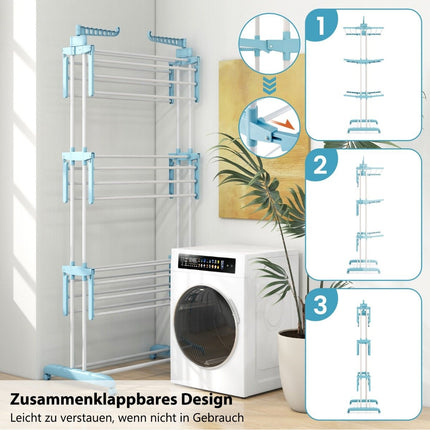 4-Tier Foldable Clothes Drying Rack with Rotating Wings