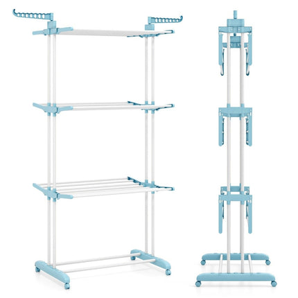 4-Tier Foldable Clothes Drying Rack with Rotating Wings