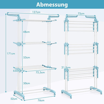 4-Tier Foldable Clothes Drying Rack with Rotating Wings