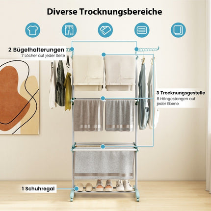 4-Tier Foldable Clothes Drying Rack with Rotating Wings