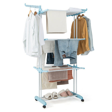 4-Tier Foldable Clothes Drying Rack with Wheels
