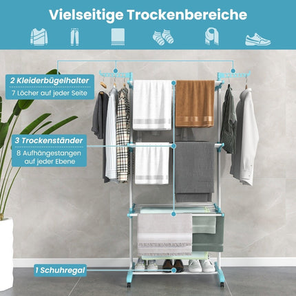 4-Tier Foldable Clothes Drying Rack with Wheels