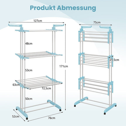4-Tier Foldable Clothes Drying Rack with Wheels