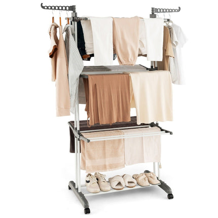 4-Tier Foldable Clothes Drying Rack with Wheels, Grey