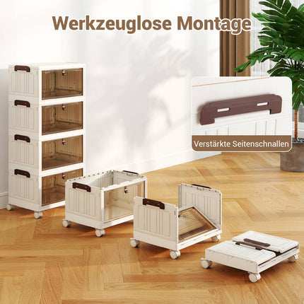 4-Tier Foldable Shoe Storage Box with Wheels, White