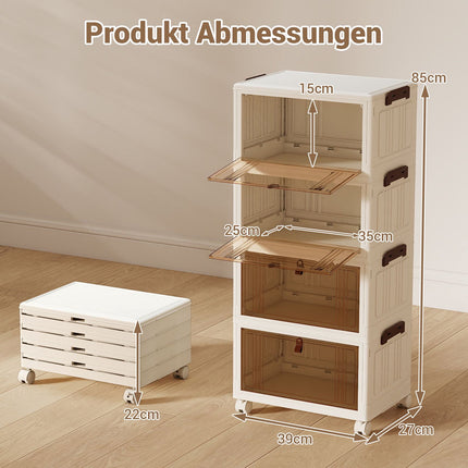 4-Tier Foldable Shoe Storage Box with Wheels, White