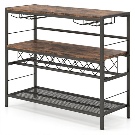 4 Tier Freestanding Wine Rack with Wine Cellar & 4 Rows Glass Holder Wine Bar Table