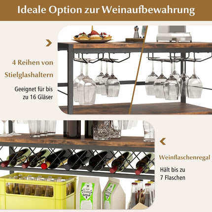 4 Tier Freestanding Wine Rack with Wine Cellar & 4 Rows Glass Holder Wine Bar Table