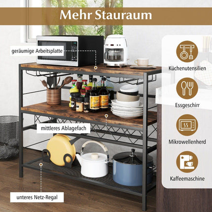 4 Tier Freestanding Wine Rack with Wine Cellar & 4 Rows Glass Holder Wine Bar Table
