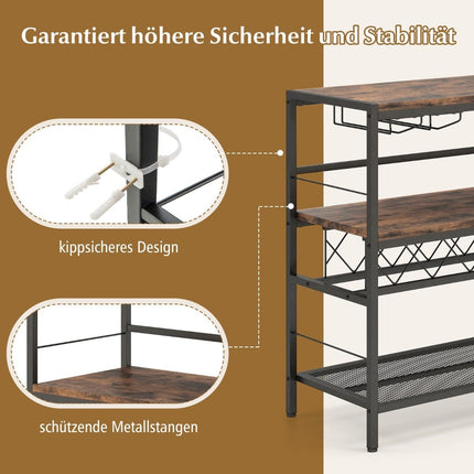 4 Tier Freestanding Wine Rack with Wine Cellar & 4 Rows Glass Holder Wine Bar Table