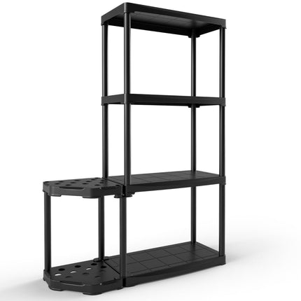 4-Tier Garage Shelf with Tool Organizer, Black, 176 lbs Capacity