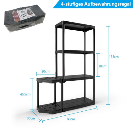 4-Tier Garage Shelf with Tool Organizer, Black, 176 lbs Capacity
