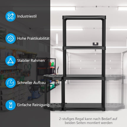 4-Tier Garage Shelf with Tool Organizer, Black, 176 lbs Capacity
