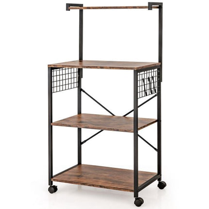 4-Tier Kitchen Baker's Rack With Wheels and Hooks