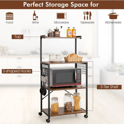 4-Tier Kitchen Baker's Rack With Wheels and Hooks
