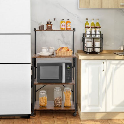 4-Tier Kitchen Baker's Rack With Wheels and Hooks