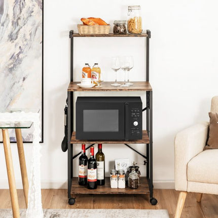 4-Tier Kitchen Baker's Rack With Wheels and Hooks