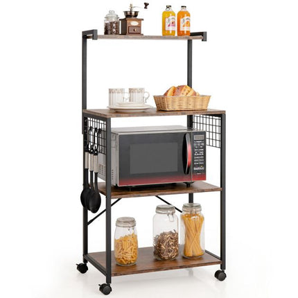 4-Tier Kitchen Baker's Rack With Wheels and Hooks