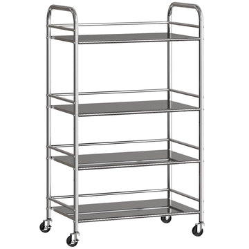 4-Tier Kitchen Cart, Adjustable Shelves, Stainless Steel