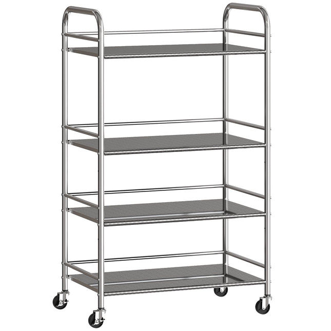 4-Tier Kitchen Cart, Adjustable Shelves, Stainless Steel