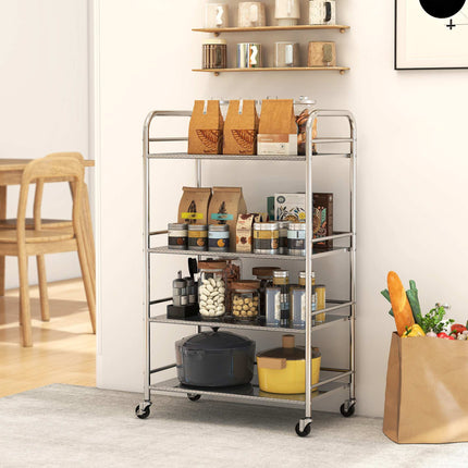 4-Tier Kitchen Cart, Adjustable Shelves, Stainless Steel