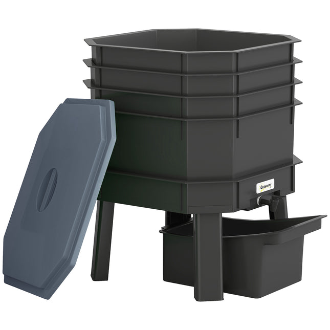 Compostbak voor de keuken met 4 lagen - Donkergrijs, kunststof, 39x39x51,5 cm