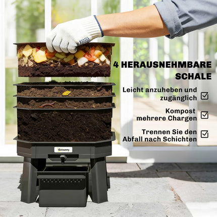 4-Tier Kitchen Compost Bin – Dark Grey, Plastic, 39x39x51.5 cm