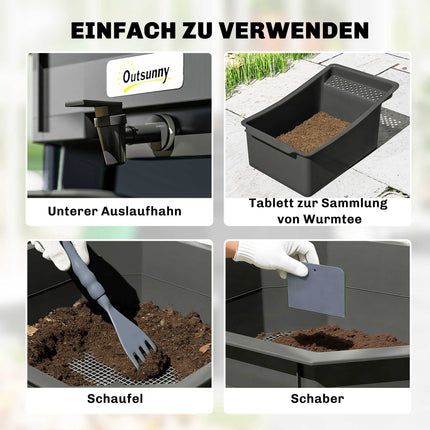 4-Tier Kitchen Compost Bin – Dark Grey, Plastic, 39x39x51.5 cm