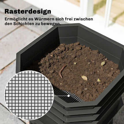 4-Tier Kitchen Compost Bin – Dark Grey, Plastic, 39x39x51.5 cm