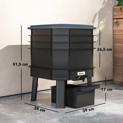 4-Tier Kitchen Compost Bin – Dark Grey, Plastic, 39x39x51.5 cm