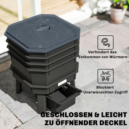 4-Tier Kitchen Compost Bin – Dark Grey, Plastic, 39x39x51.5 cm
