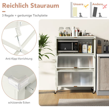 4-Tier Kitchen Rack with Wheels and Folding Doors
