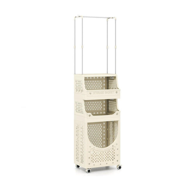 4-laags wasmand met kledingrek, opvouwbaar, beige