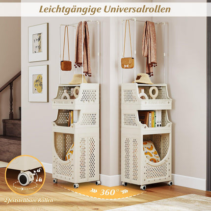 4-Tier Laundry Cart with Garment Rack, Foldable, Beige