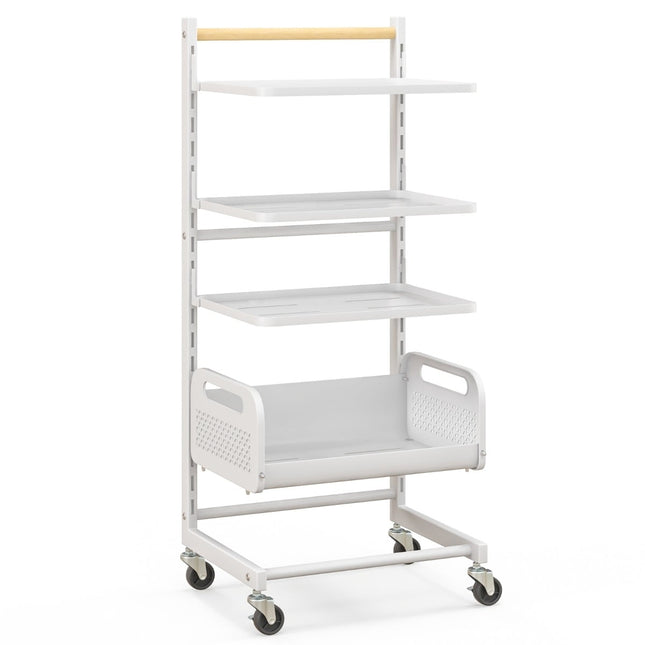 4-Tier Metal Rolling Cart with Adjustable Shelves, White