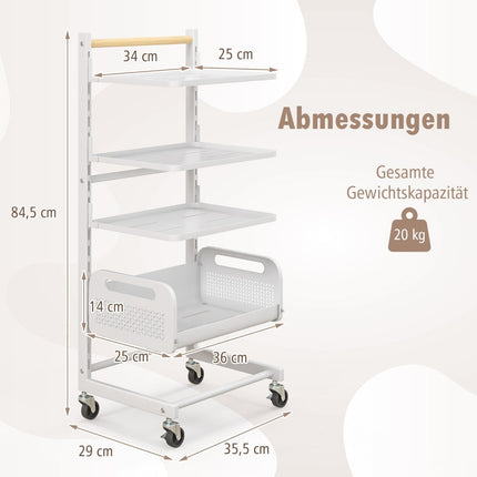 4-Tier Metal Rolling Cart with Adjustable Shelves, White