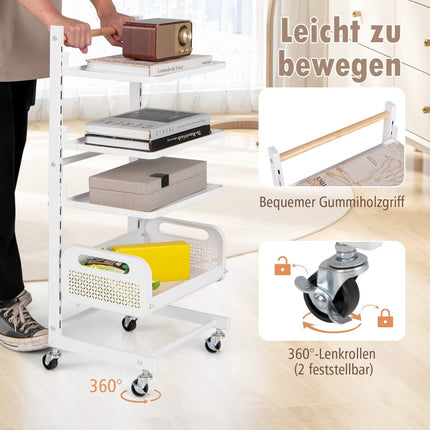 4-Tier Metal Rolling Cart with Adjustable Shelves, White