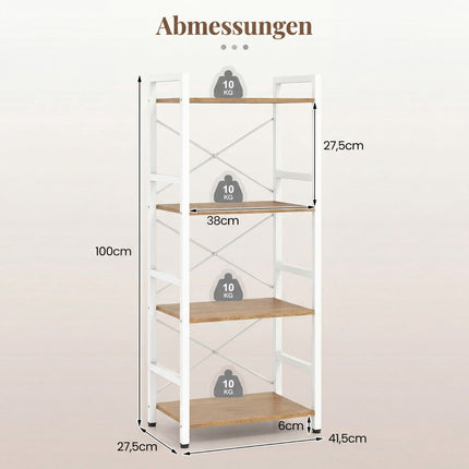 4-Tier Narrow Bookshelf with Metal Frame, 41.5x27.5x100 cm