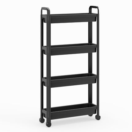 4-Tier Narrow Rolling Kitchen Cart with Handles, Black