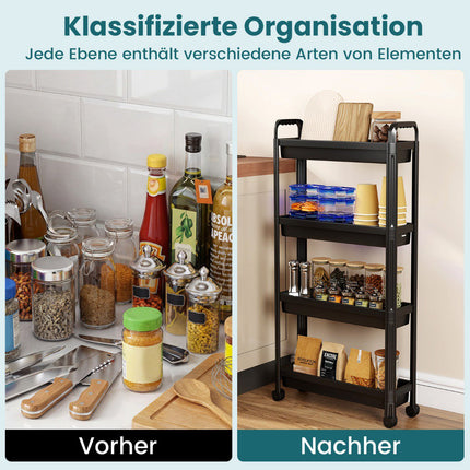 4-Tier Narrow Rolling Kitchen Cart with Handles, Black