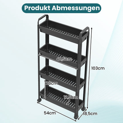4-Tier Narrow Rolling Kitchen Cart with Handles, Black